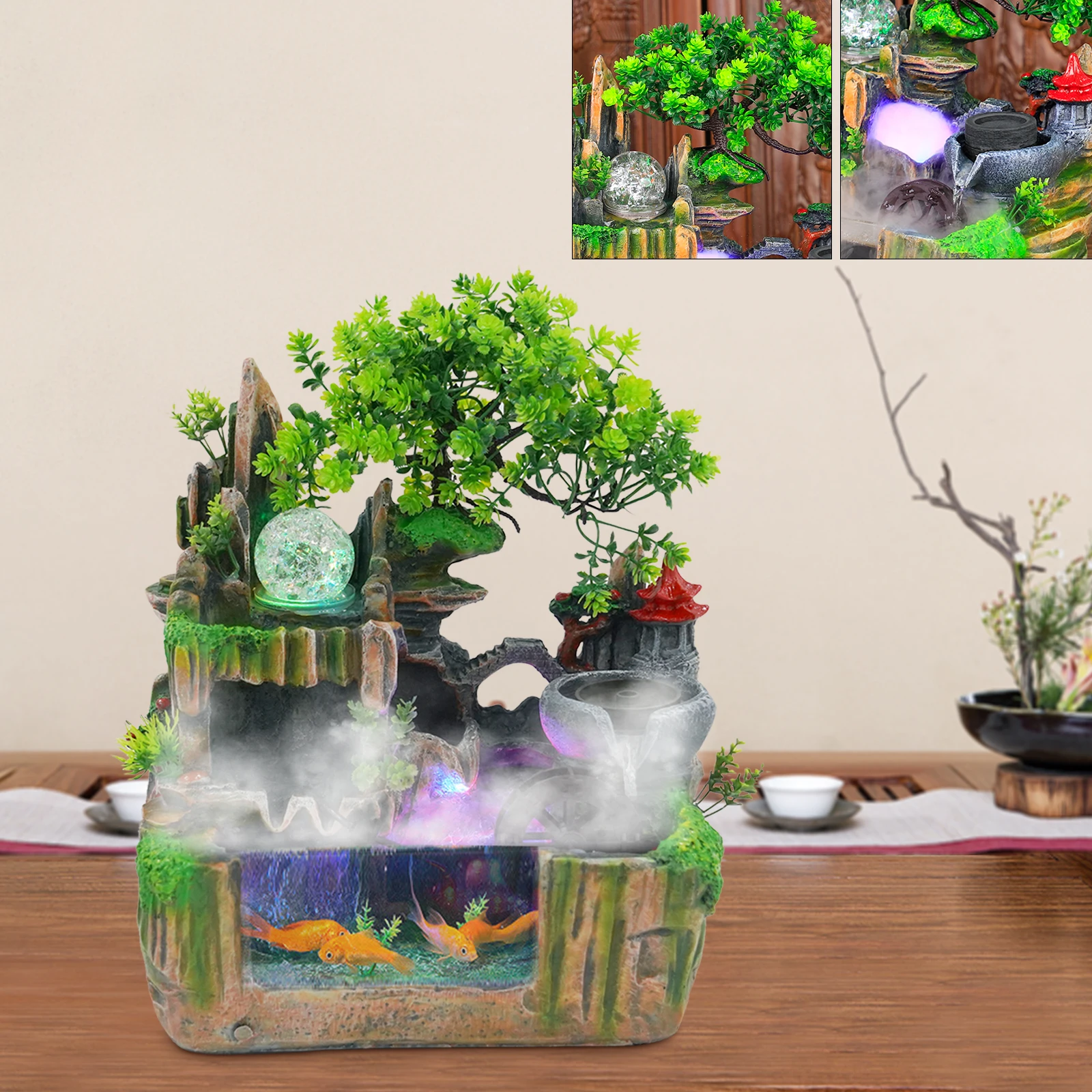 Rockery Fountain Small Rockery Water Fountain Indoor with LED Lamp Atomization Effect Suitable for Office Decoration Rockery Fountain Small Rockery Water Fountain Indoor with LED Lamp Atomization Effect Suitable for Office Decoration