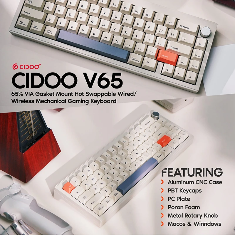 

Горячая Распродажа! Cidoo V65 V2 65% Проводная/Беспроводная переключаемая механическая клавиатура с прокладкой алюминиевые Cnc чехол Pbt колпачки для ключей через Mac/win подарок