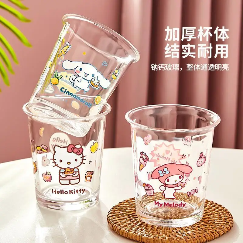 

Sanrio Hello Kitty Cinnamoroll Anime Glass Water Cup Children Cute Cartoon My Melody Home Coffee Juice Milk Drink Cup Girls Toys