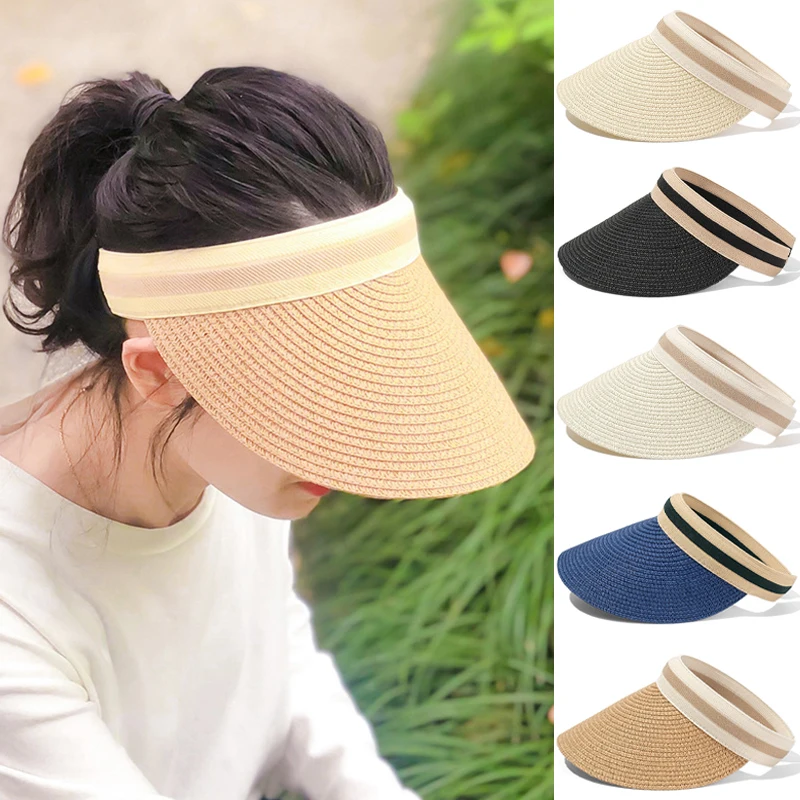 

Big Brim Empty Top Straw Sun Hats for Women Summer UV Protection Sunscreen Visors Outdoor Beach Travel Female Handmade Shade Cap