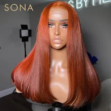 Transparent 13x6 Lace Frontal Wig Ginger Orange Colored Human Hair Wigs For Black Women Pre Plucked 4x4 Lace Closure Wig