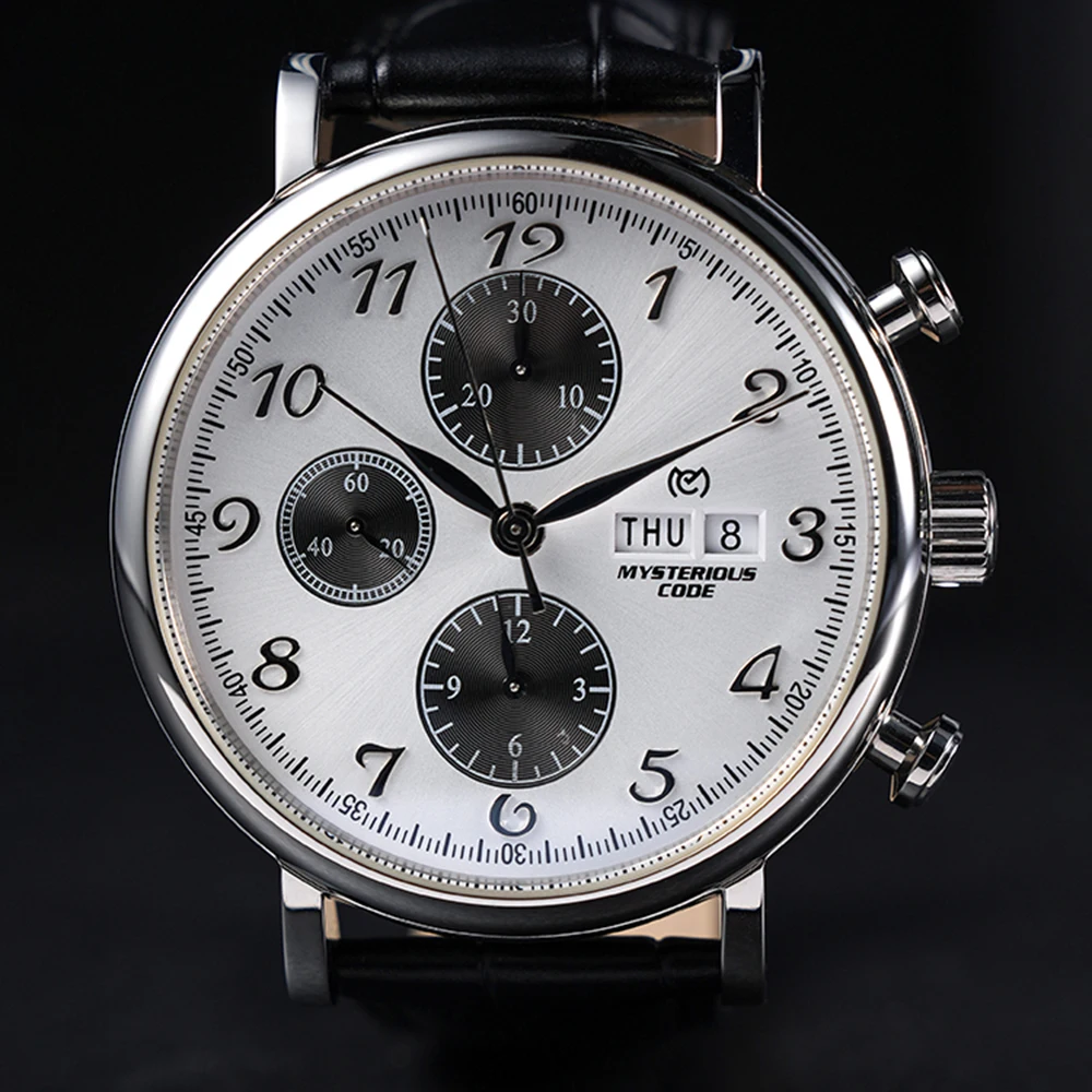 

Vintage 7750 Chronograph Watch Men Pilot Automatic Watch 42mm Panda Chrono Mechanical Wristwatches Mysterious Code Retro Clocks