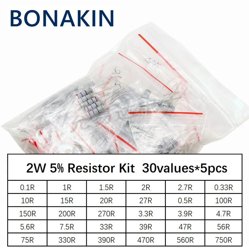 New Carbon Film Resistor Kit 0.1R -750R ohm 2W 5% 30Kinds *5pcs= 150PCS/Set
New Carbon Film Resistor Kit 0.1R -750R ohm 2W 5% 30Kinds *5pcs= 150PCS/Set