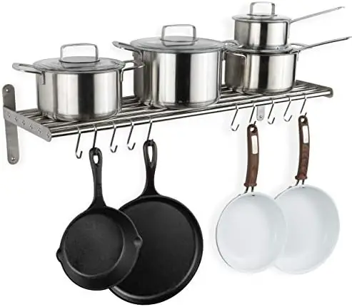 Kitchen Organization and Storage , Stainless Steel Metal Shelf with 10 S Hooks for Hanging Pots and Pans, Chrome Accessoire cui
Kitchen Organization and Storage , Stainless Steel Metal Shelf with 10 S Hooks for Hanging Pots and Pans, Chrome Accessoire cui