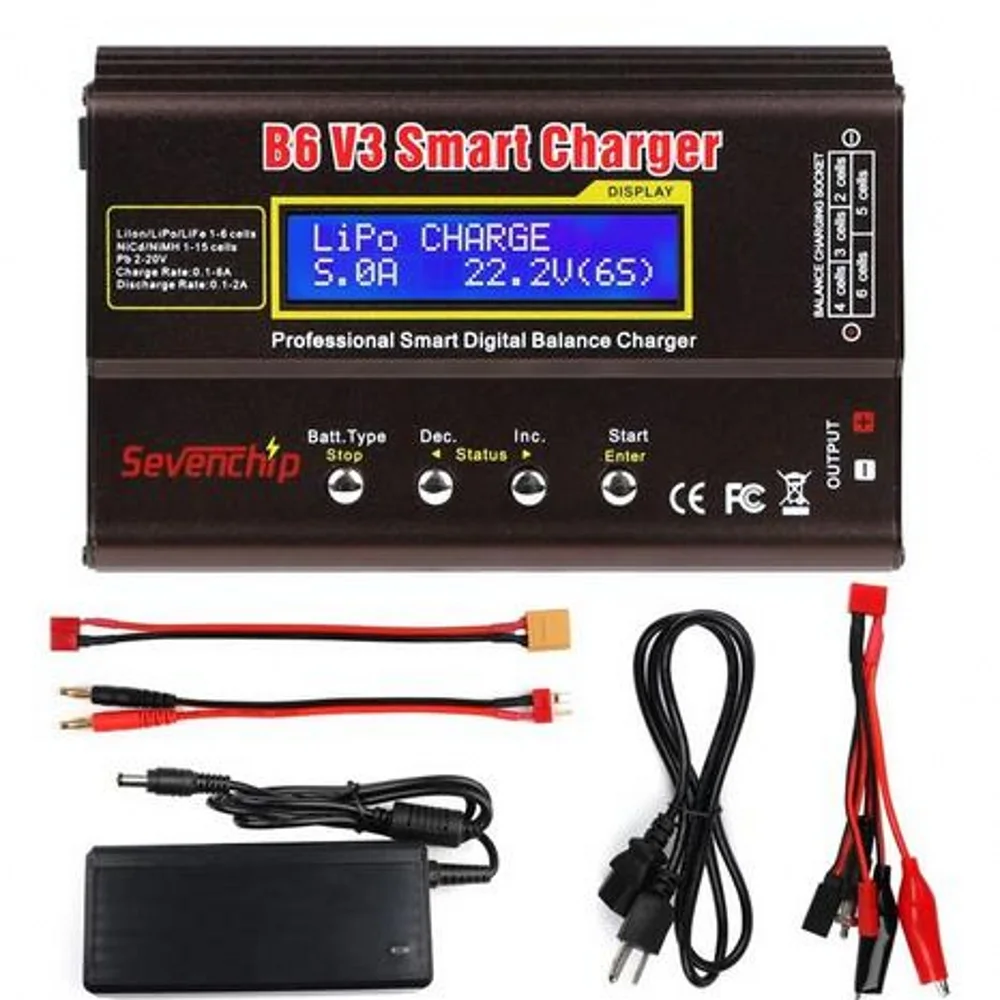 Балансирующее зарядное устройство iMAX B6 V3 80 Вт, 6 А, для батарей LiHv, LiPo, NiMh, Li-Ion, NiCd, для радиоуправляемых моделей, с функцией зарядки/разрядки, с адаптером 15 В, 6 А
Балансирующее зарядное устройство iMAX B6 V3 80 Вт, 6 А, для батарей LiHv, LiPo, NiMh, Li-Ion, NiCd, для радиоуправляемых моделей, с функцией зарядки/разрядки, с адаптером 15 В, 6 А