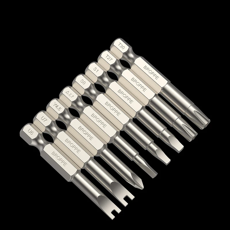 

BROPPE Magnetic Screwdriver Bits S2 Alloy Steel U-shaped Y-shaped Triangle Square Five-star Torx Electric Batch Head Set