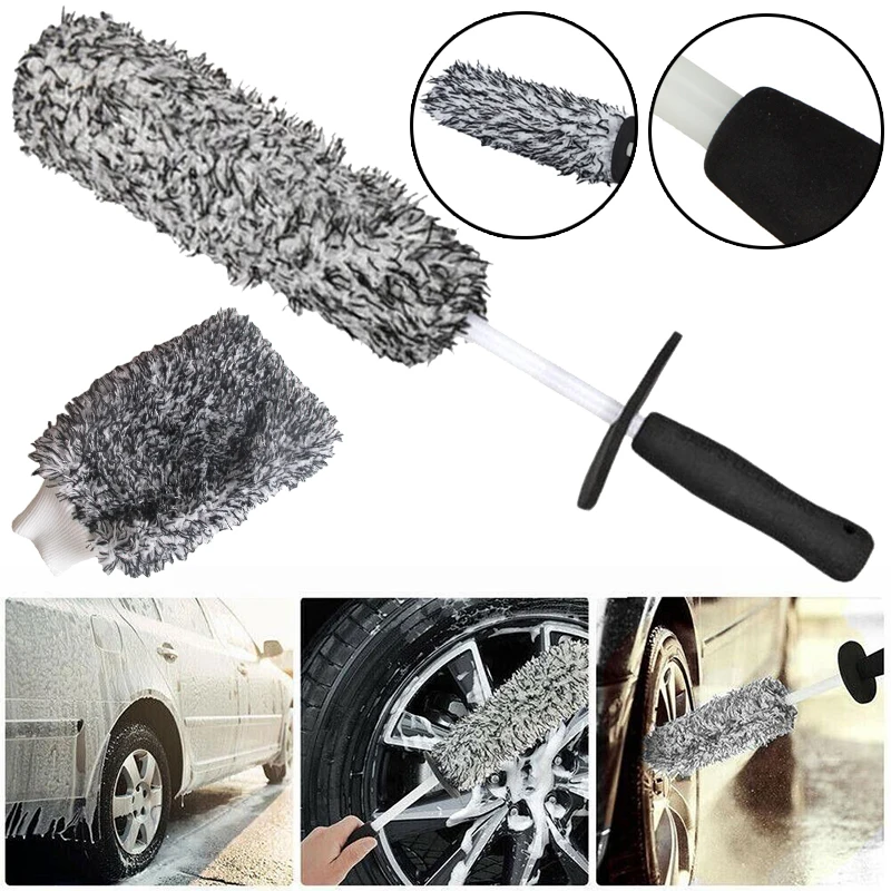 

Car Wash Super Brush Non-Slip Handle Microfiber Wheels Brush Gloves Car Tyre Wheel Rim Spokes Cleaning Brush Car Detailing Tool