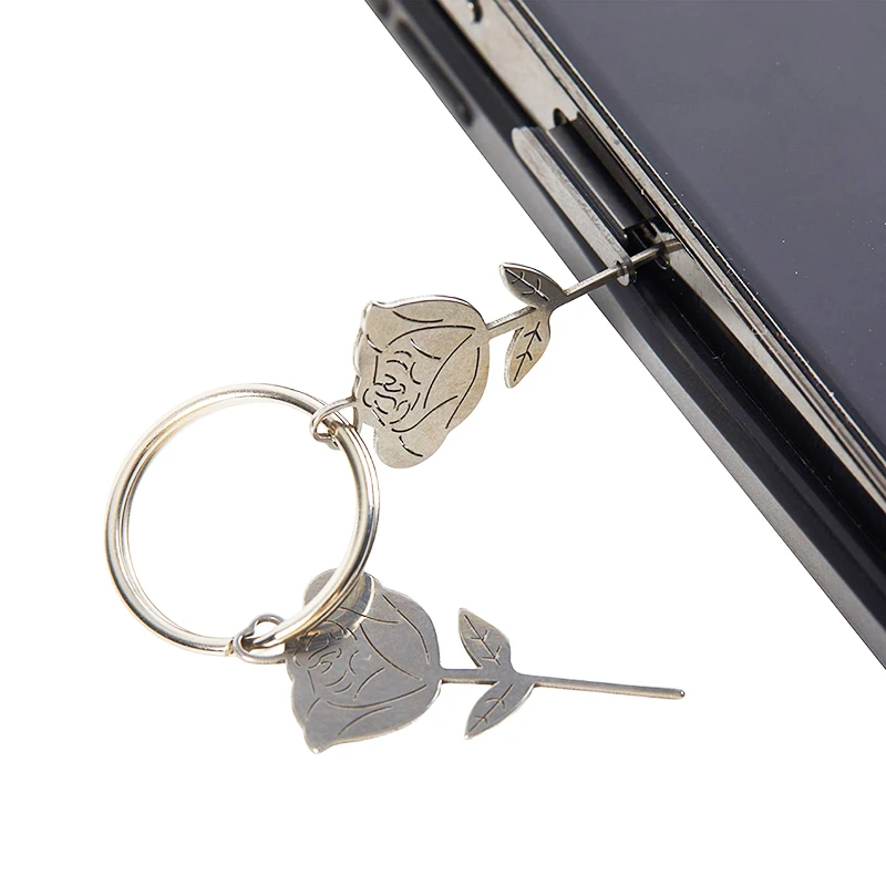 

2Pcs/Set Silver Rose Shape Stainless Steel Needle For Smartphone Sim Card Tray Removal Eject Pin Key Tool Universal Thimble