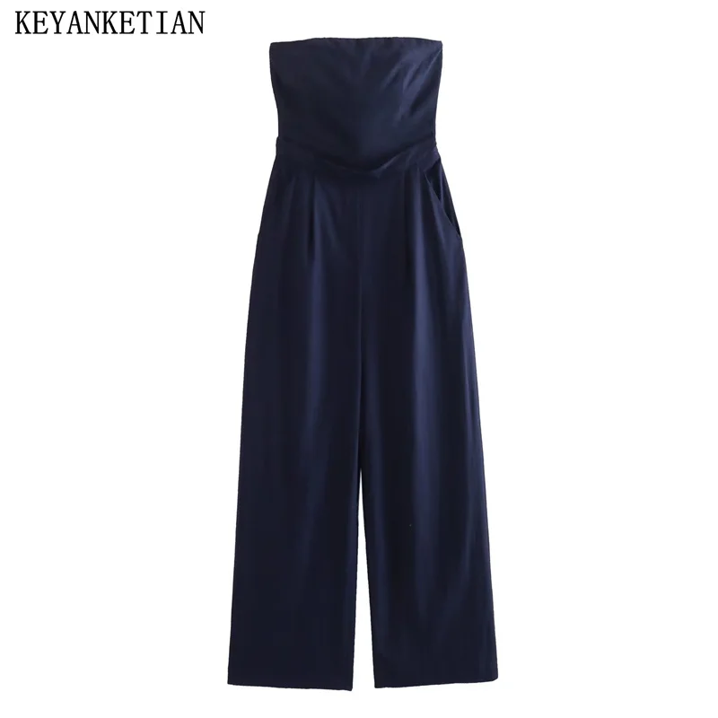 KEYANKETIAN Street Style Belt Trim Navy Blue Sleeveless Chest Rompers Autumn New Polyester Linen Fashion Women’s Jumpsuits
KEYANKETIAN Street Style Belt Trim Navy Blue Sleeveless Chest Rompers Autumn New Polyester Linen Fashion Women’s Jumpsuits