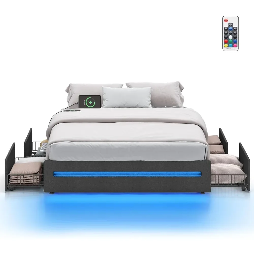 Queen Size Bed Frame With 4 Drawers And Charging Station, Queen Bed Frame With 1 USB Port And 1 Type C Port, LED Bed Frame
Queen Size Bed Frame With 4 Drawers And Charging Station, Queen Bed Frame With 1 USB Port And 1 Type C Port, LED Bed Frame