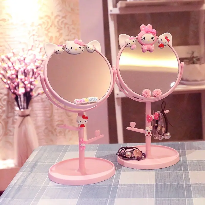 

Kawaii Sanrioed Hello Kitty Mirror Office Make Up Desktop Cute Cartoon Portable Dormitory Accessories Student Girl Festival Gift