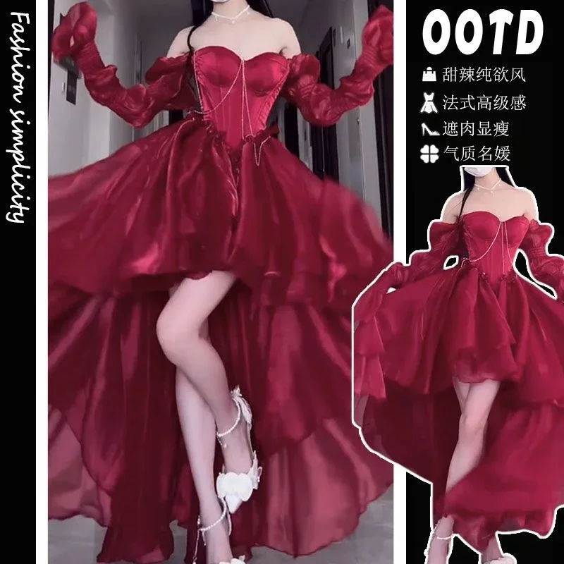 Sweet Girl Lolita Dress One Shoulder Front Short Back Long Tail Dress With An Elegant Super Fairy Princess Puffy Skirt
Sweet Girl Lolita Dress One Shoulder Front Short Back Long Tail Dress With An Elegant Super Fairy Princess Puffy Skirt
