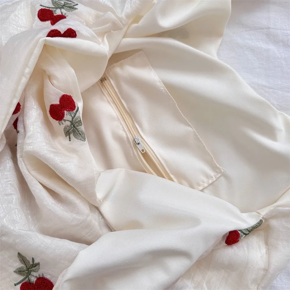 Simple Embroidered Bow Tote Bag Chiffon Solid Color Cherry Shoulder Bag Light Weight Korean Style Canvas Underarm Bag Handbag Simple Embroidered Bow Tote Bag Chiffon Solid Color Cherry Shoulder Bag Light Weight Korean Style Canvas Underarm Bag Handbag