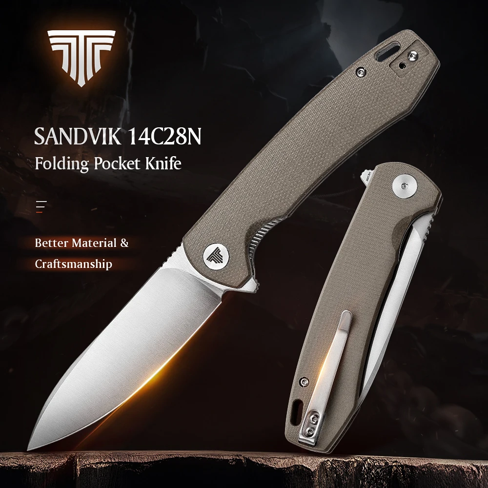 

TRIVISA Folding Pocket Knife for Men，Sharp EDC Camping Knife，Outdoor Tools，3.74" 14C28N Steel Blade，G10 Handle With Clip
