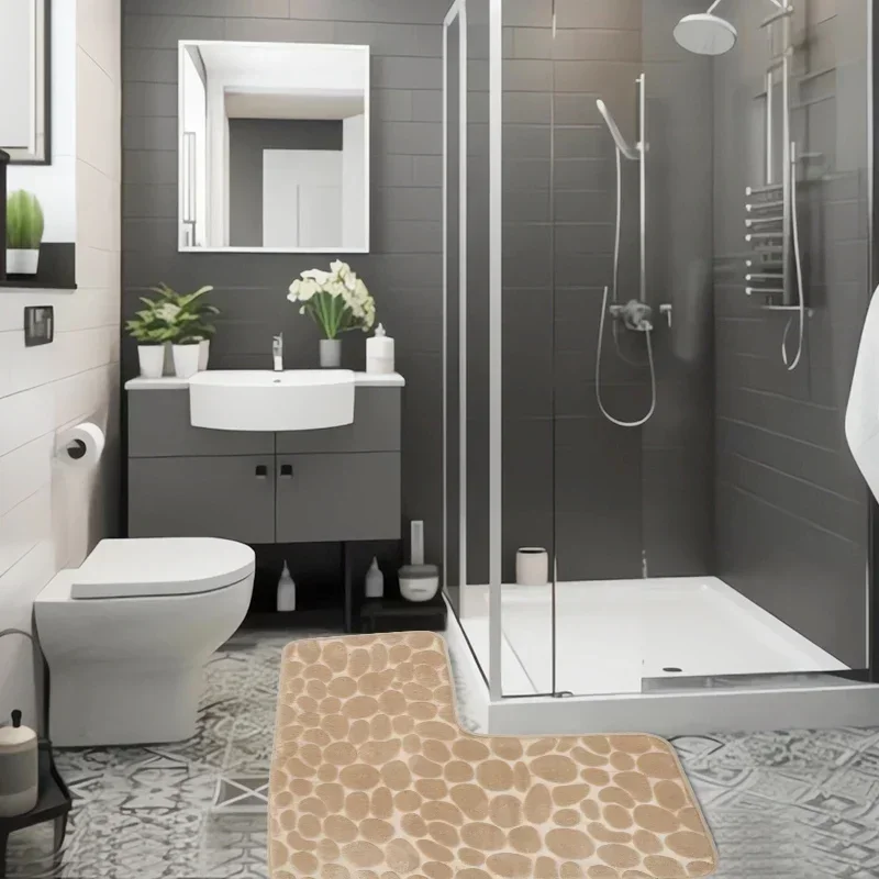 New Cobblestone Non-slip Bathroom Mat L-shaped Corner Toilet Mat Machine Washable Soft Absorbent WC Floor Mat Bath Shower Mats New Cobblestone Non-slip Bathroom Mat L-shaped Corner Toilet Mat Machine Washable Soft Absorbent WC Floor Mat Bath Shower Mats
