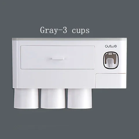 

Toothbrush Holder Automatic Toothpaste Dispenser With Cup Wall Mount Toiletries Storage Rack Bathroom Accessories Set