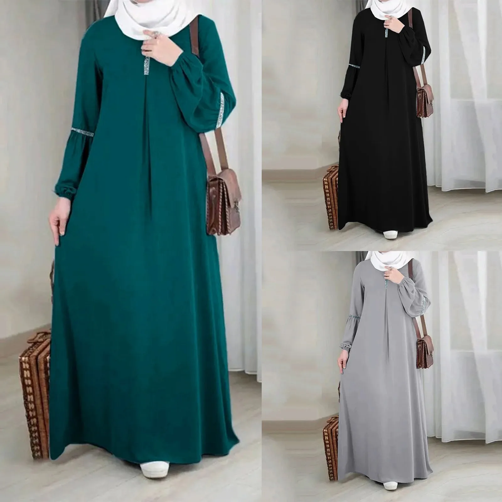 Модное мусульманское платье-хиджаб Abaya, Женский исламский Повседневный Сарафан с блестками, однотонное женское платье для отдыха, элегантная женская одежда
Модное мусульманское платье-хиджаб Abaya, Женский исламский Повседневный Сарафан с блестками, однотонное женское платье для отдыха, элегантная женская одежда