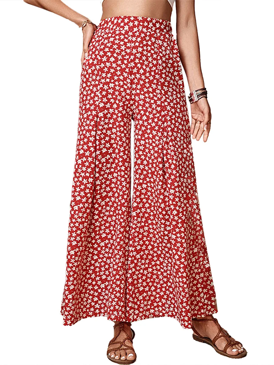 

Women s Flowy Floral Palazzo Pants Casual High Waist Linen Trousers with Wide Legs for Boho and Tropical Streetwear Style
