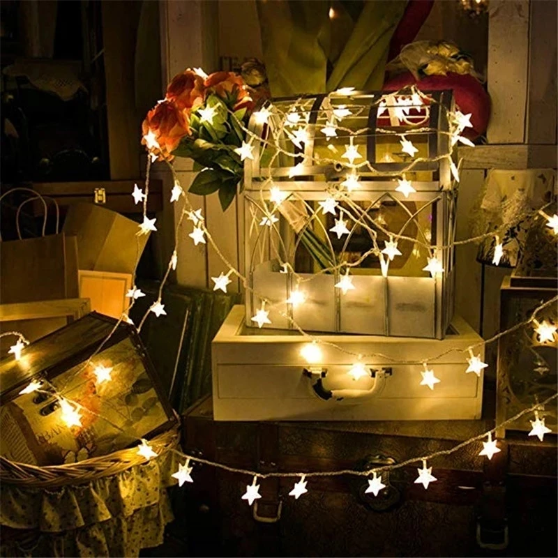 

LED Star Fairy Garland String Lights Novelty New Year Wedding Home Indoor Decoration Wishing Stars Curtain String Light