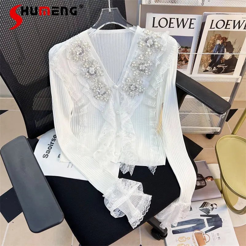 Long Sleeve Beaded Ruffled Knitted Cardigan for Women Spring Undershirt High-Grade Niche Short Top Western Style Noble Shirt
Long Sleeve Beaded Ruffled Knitted Cardigan for Women Spring Undershirt High-Grade Niche Short Top Western Style Noble Shirt