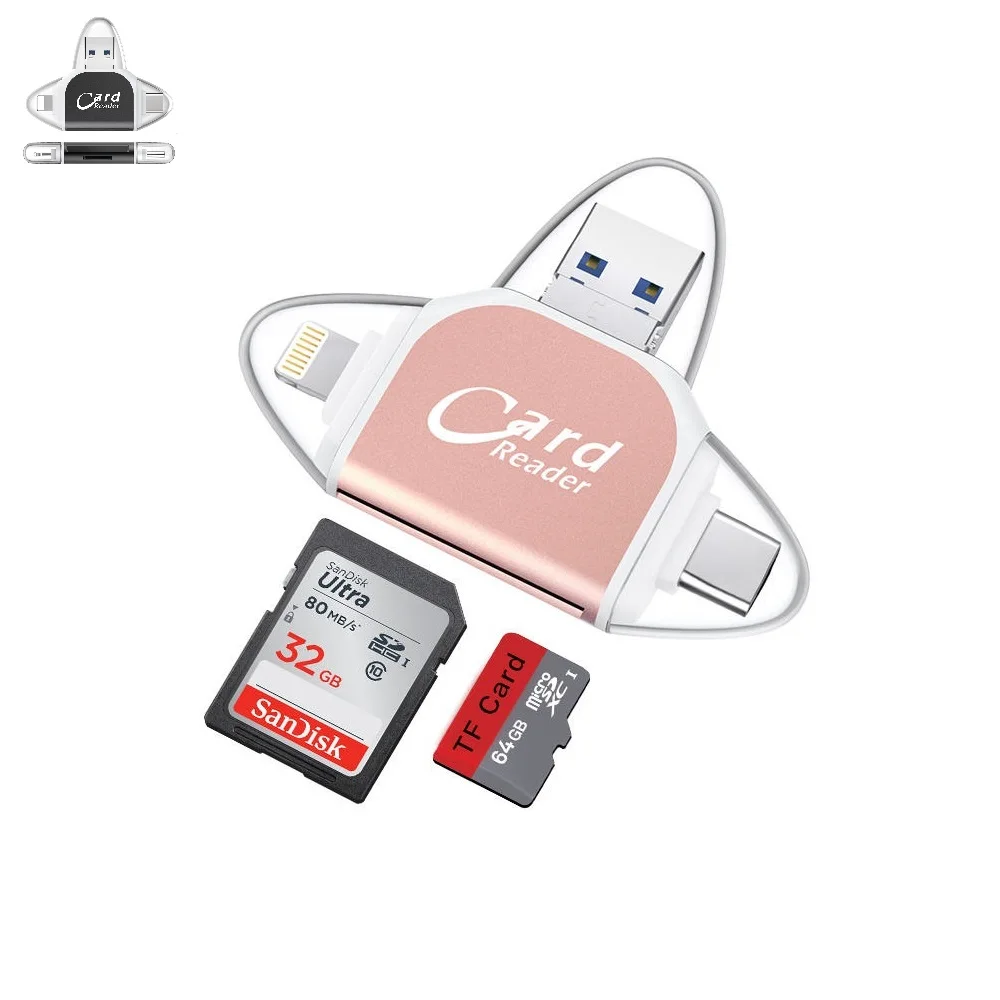4 in 1 TF SD Memory Card to Type-C/ Lightning IOS Multifunction Card Reader Android USB Flash Adapter For Iphone PC Notebook
4 in 1 TF SD Memory Card to Type-C/ Lightning IOS Multifunction Card Reader Android USB Flash Adapter For Iphone PC Notebook