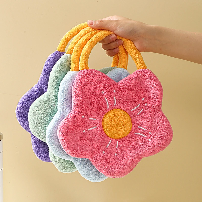 

Quick Dry Hand Towels Coral Fleece Wipe Handkerchief Kitchen Bathroom Absorbent Dishcloth Cleaning Cloth Creative Flower Shape
