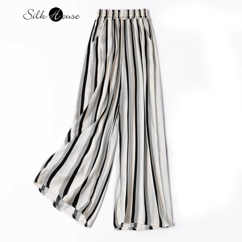 19MM Modern Vertical Stripe Silk Smooth Nude Feel 93%Natural Mulberry Silk Double Qiao Satin Women's Casual Wide Leg Pants
19MM Modern Vertical Stripe Silk Smooth Nude Feel 93%Natural Mulberry Silk Double Qiao Satin Women's Casual Wide Leg Pants