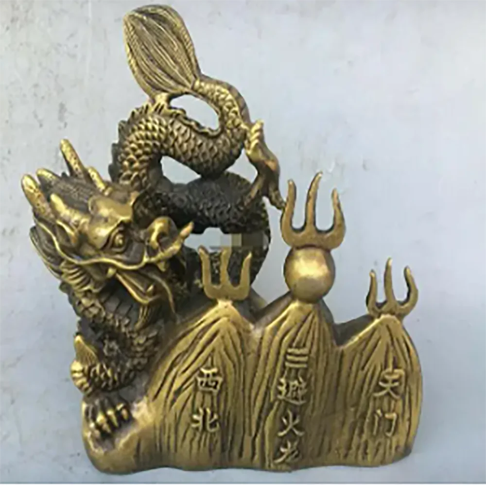 

9'' brass copper furniture decorate animal statue auspicious beast dragon statue