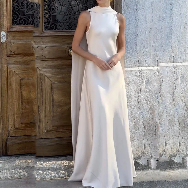Elegant Ribbon Shawl Satin Long Dress Women Fashion O-neck Backless Solid Party Dress 2024 Casual Sleeveless Waist Evening Dress
Elegant Ribbon Shawl Satin Long Dress Women Fashion O-neck Backless Solid Party Dress 2024 Casual Sleeveless Waist Evening Dress