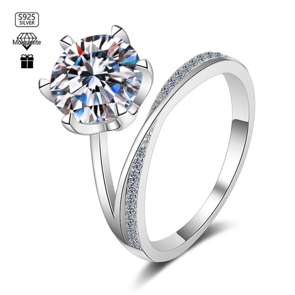 S925 Moissanite Ring For Women 3 carat Mosang Stone Sterling Silver 925 6-Claw Flower Shape Ring with Moselle Diamond Ring
S925 Moissanite Ring For Women 3 carat Mosang Stone Sterling Silver 925 6-Claw Flower Shape Ring with Moselle Diamond Ring