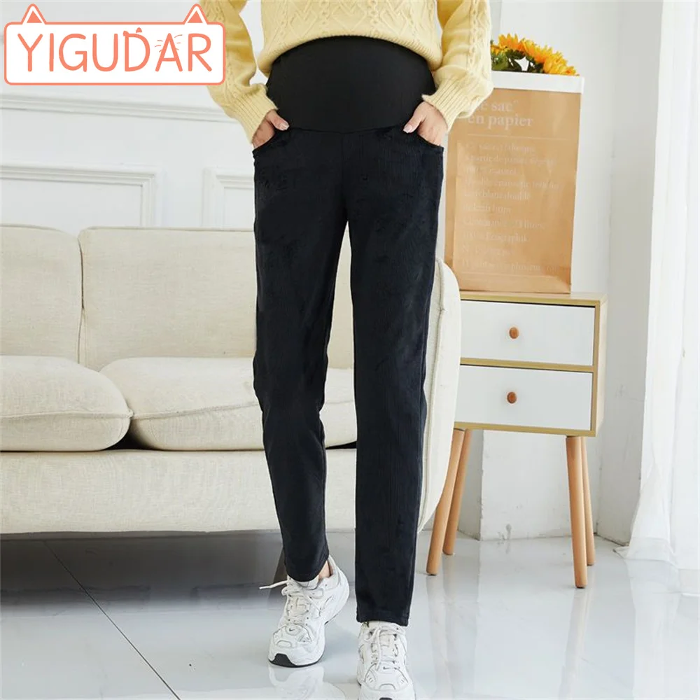 

Autumn and winter pregnant women wearing corduroy pants and plush casual carrying pants pregnancy clothes Loose and minimalist