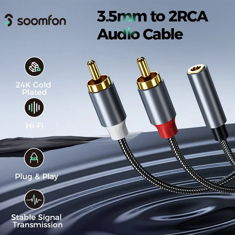 SOOMFON 3.5 mm to 2 RCA Cable Female to Male Audio Cable with Hi-Fi Sound Red White Y Splitter Cord Headset to PC Adapter
SOOMFON 3.5 mm to 2 RCA Cable Female to Male Audio Cable with Hi-Fi Sound Red White Y Splitter Cord Headset to PC Adapter