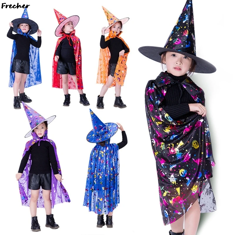 

Wizard Witch Cloak Cape Show Party Robe Hat Set Masquerade Costume Cosplay Role Play Suits Children Kids Fancy Dress Coats