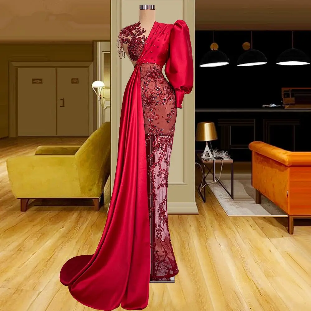 Design Prom Gowns One Shoulder Puff Sleeves Evening Dresses Custom Made Beading Tassels Illusion Party Formal Wear
Design Prom Gowns One Shoulder Puff Sleeves Evening Dresses Custom Made Beading Tassels Illusion Party Formal Wear