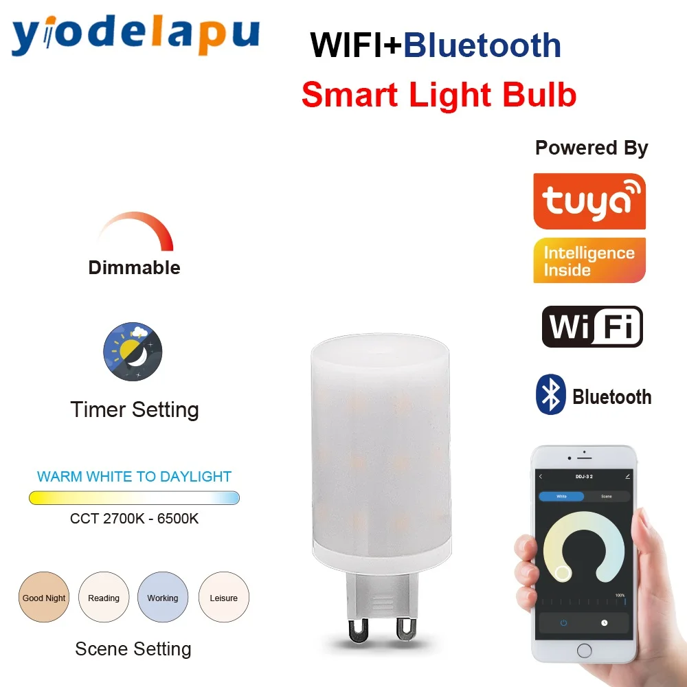 

1PC Tuya G9 Smart Light Dimmable 2700K-6500K G9 WiFi 6W LED Bulb Intelligent Lamp 230V Support Alexa Google Home Voice Control