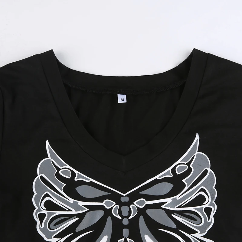 HEYounGIRL Butterfly Print Women Crop T-shirt Gothic Black Short Sleeve High Street O Neck Tee shirts Harajuku Fashion Tops Lady HEYounGIRL Butterfly Print Women Crop T-shirt Gothic Black Short Sleeve High Street O Neck Tee shirts Harajuku Fashion Tops Lady