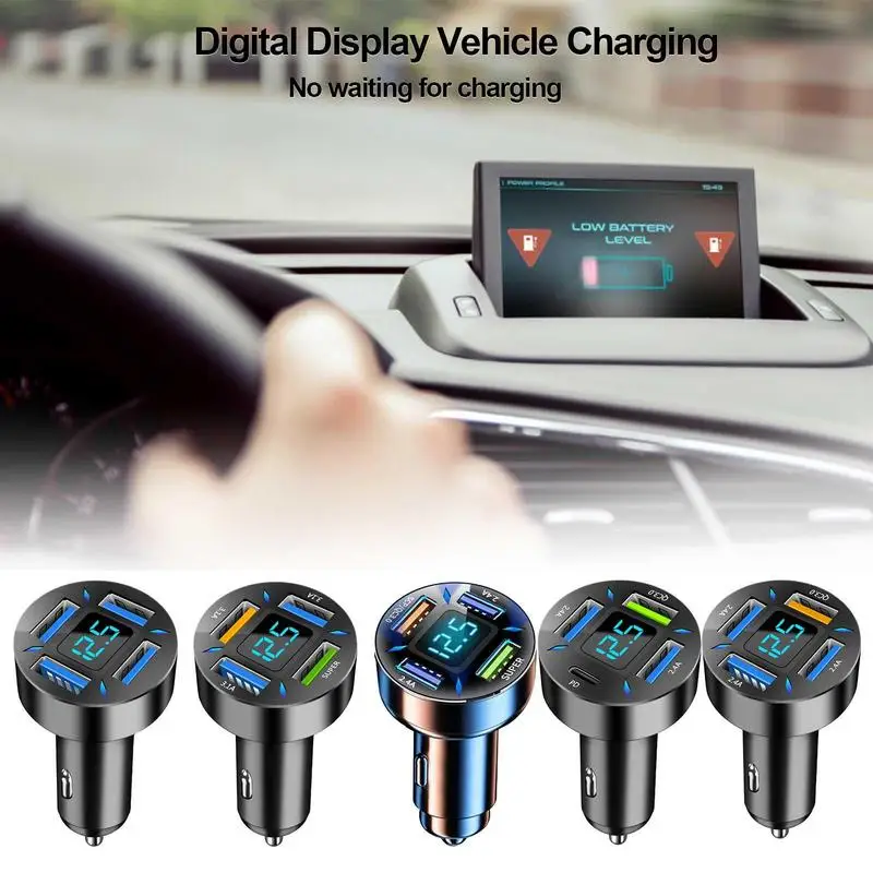 

USB Car Charger 66w Quick Charger Adapter with 4-Ports Type C Car Phone Chargers Car Fast Cigarette Lighter adapter auto tools