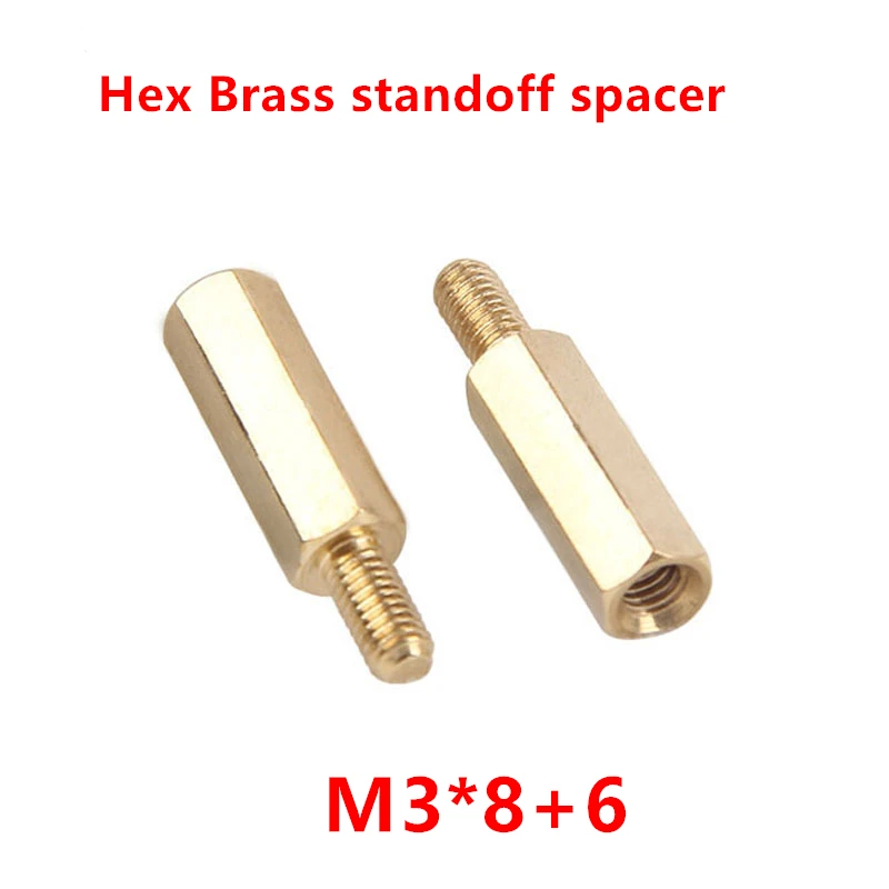 

100pcs M3*8+6 Brass Hex Standoff Spacer brass standoffs pillars M3 Male x M3 Female 8mm long for PCB board column