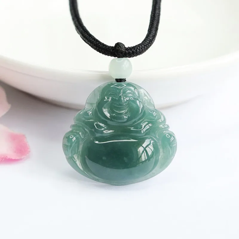 

Jia Le/ Natural A+ Jade Pendant Blue Water Buddha Necklace Fashion Men and Women Couple Accessories Amulet Gift Sent Certificate