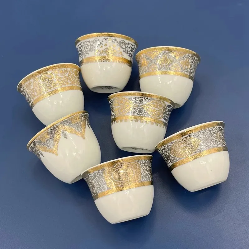 

8 Pcs/Set Top Grade Ceramic Espresso 70ml Gold Coffee Cup Tea Milk Drinking Cups with Morden Design Mug For Domestic Kitchenware