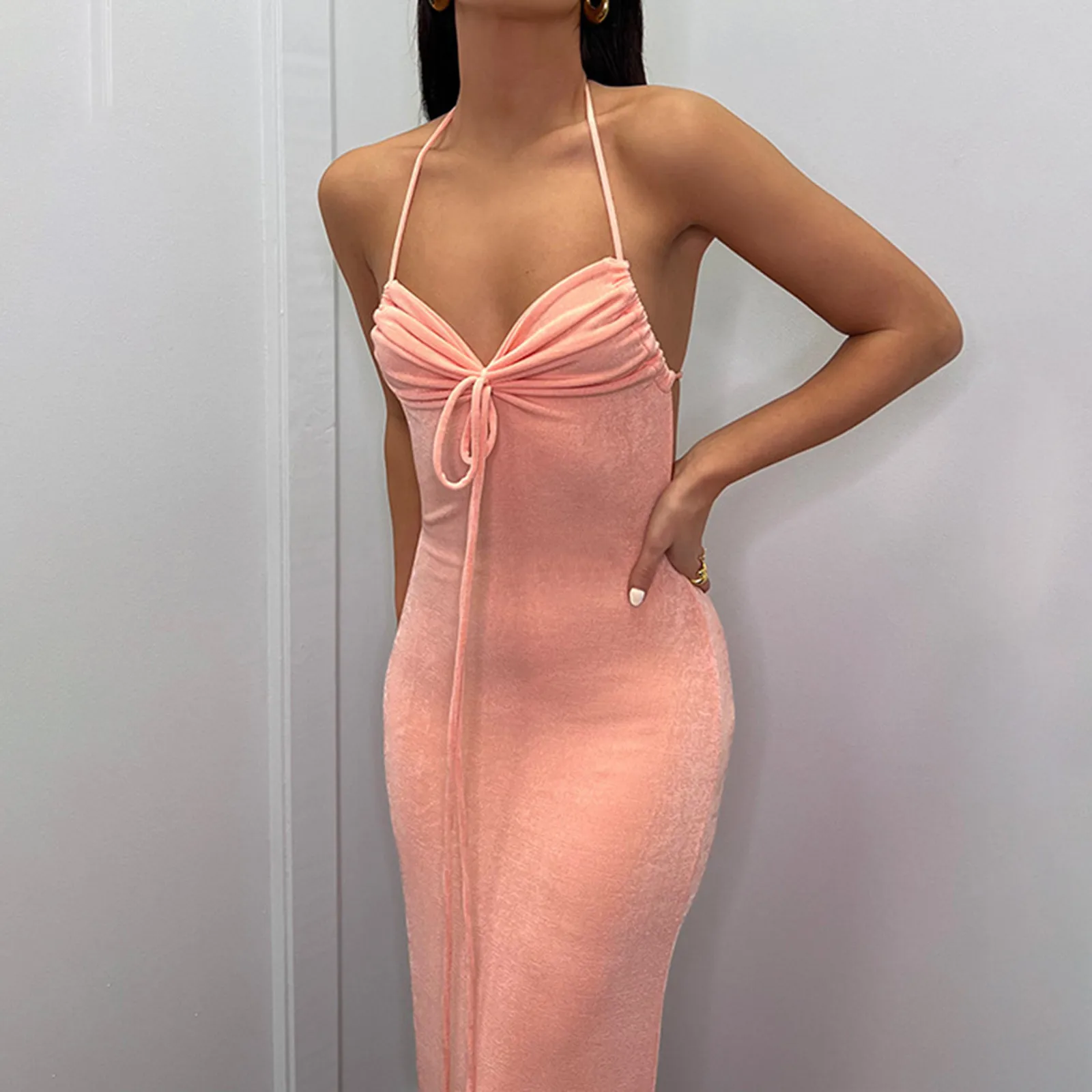 Women's Sexy Backless Spaghrtti Strap Long Dress V-Neck Sleeveless Drawstring Maxi Dress Ladies Slim Fit Bodycon Dresses Holiday
Women's Sexy Backless Spaghrtti Strap Long Dress V-Neck Sleeveless Drawstring Maxi Dress Ladies Slim Fit Bodycon Dresses Holiday
