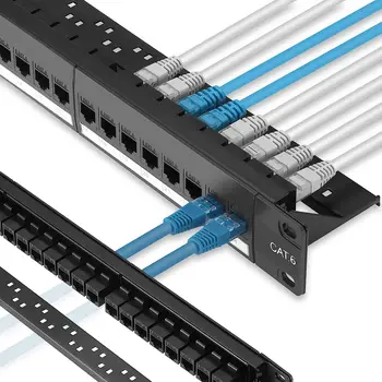 ZoeRax 패치 패널, 24 포트 Cat6 Cat6a Cat7, 인라인 키스톤 10G, RJ45 커플러 패치 패널, 탈착식 백 바 포함, 19 인치