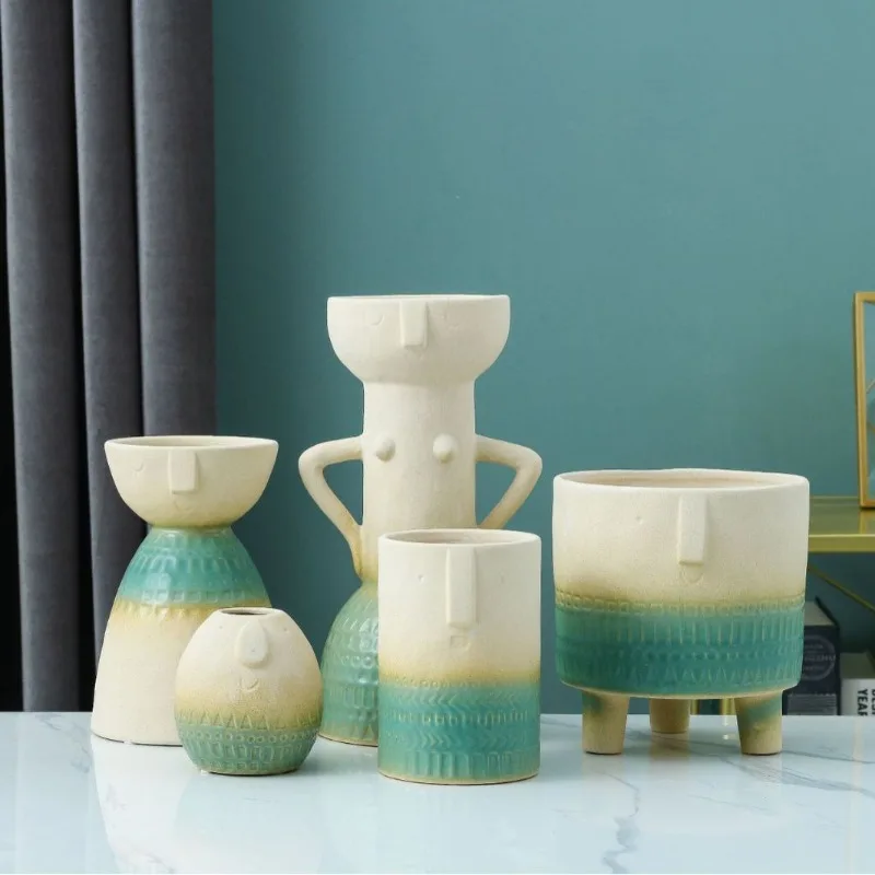 

Садовая керамическая ваза, эстетический Декор для комнаты, украшение для стола и аксессуары, роскошный горшок для домашнего декора, современные декоративные вазы