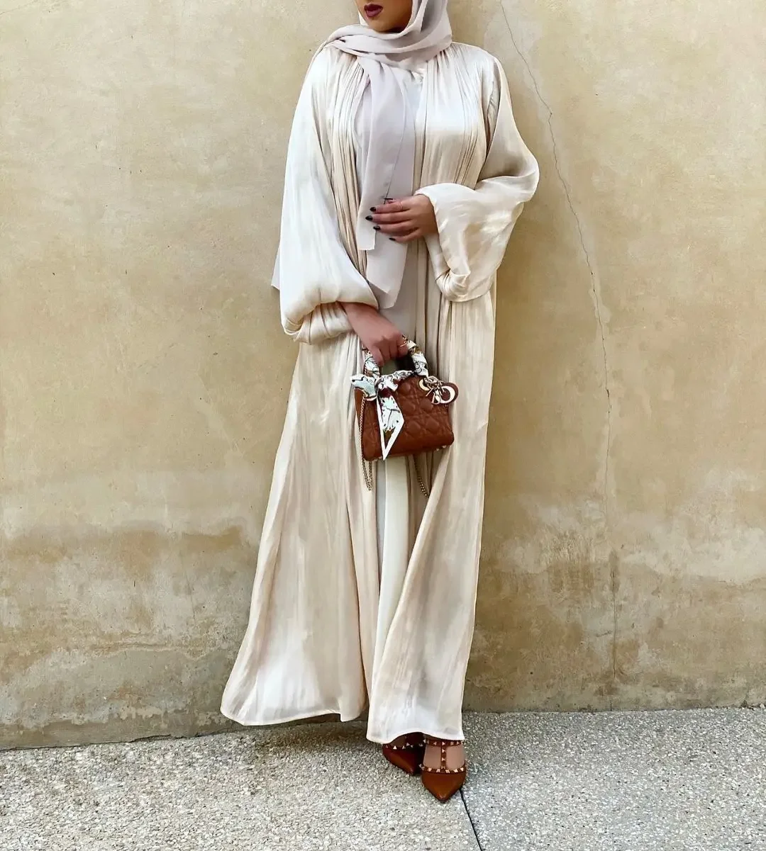 

Eid Open Abaya Summer Muslim Hijab Dress Bubble Sleeve Turkey Abayas for Women Dubai Islamic Clothing Kimono Femme Musulmane