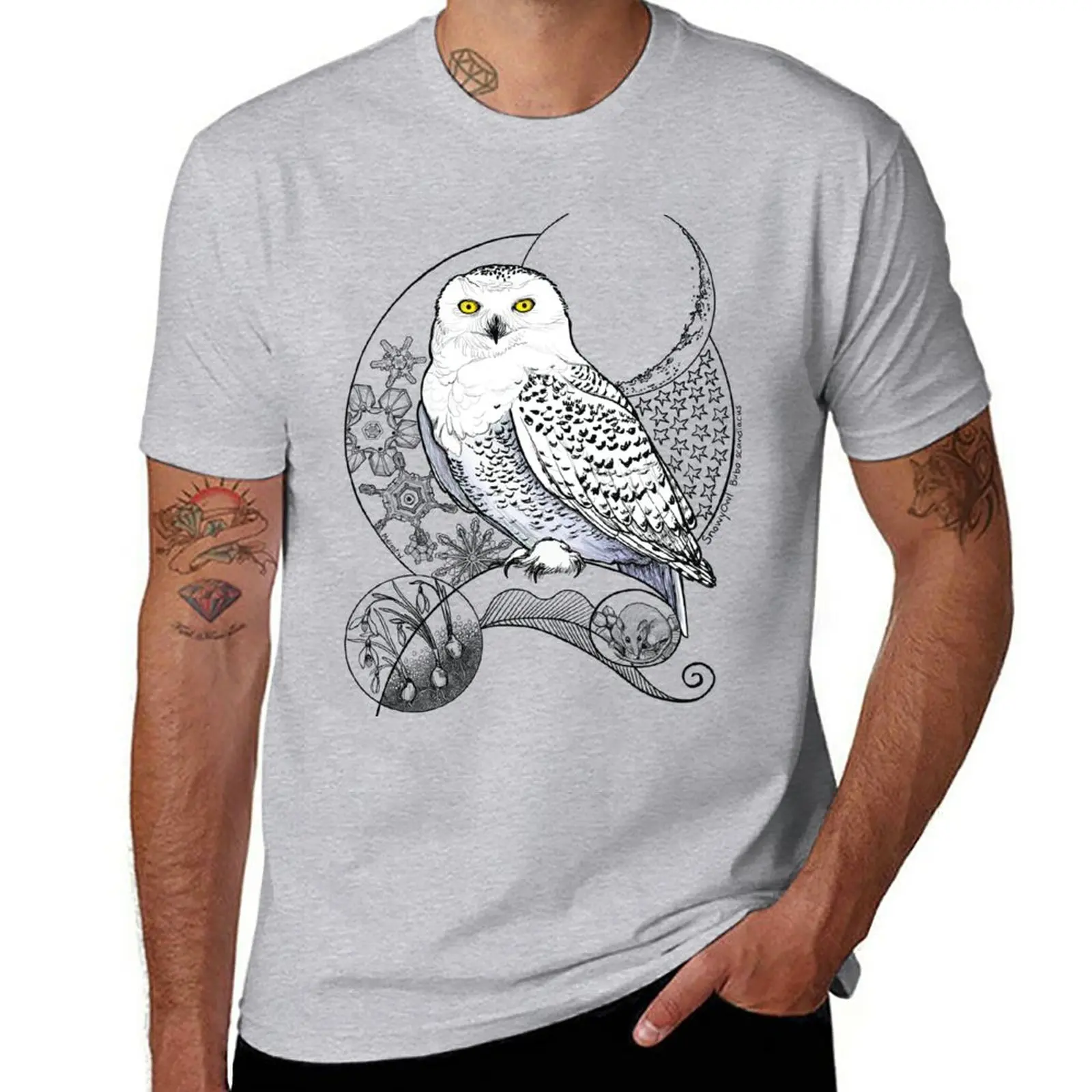 

Snowy Owl Doodle in a wintery scene T-Shirt graphics summer tops cute clothes mens graphic t-shirts big and tall