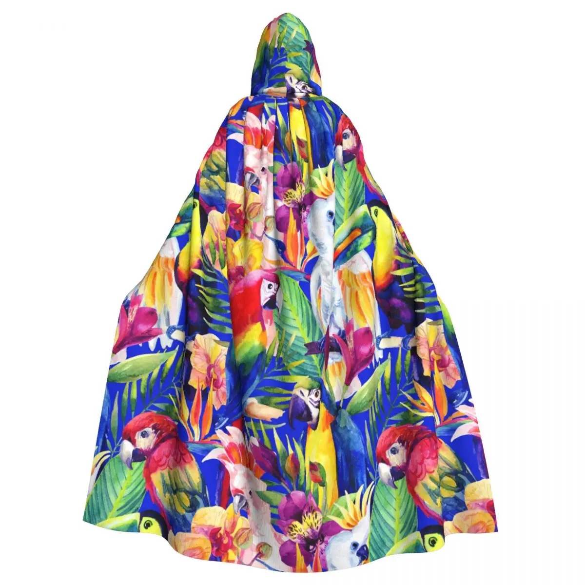 

Adult Vampire Cape Hooded Robe Watercolor Parrots Tropical Flowers Halloween Cloak Full Length Cosplay