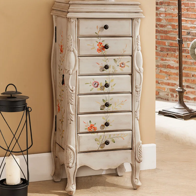 Painted Jewelry Cabinet Jewelry Multi-Functional Retro Complete Chest of Drawers with Mirror Modern Simple Solid Wood Carved
Painted Jewelry Cabinet Jewelry Multi-Functional Retro Complete Chest of Drawers with Mirror Modern Simple Solid Wood Carved