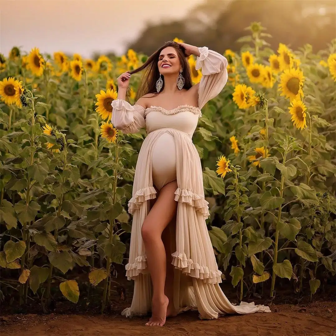 Boho Style Maternity Dress with Long Sleeves Prom Dresses Elastic Front Slit Baby Shower Gowns vestido de novia
Boho Style Maternity Dress with Long Sleeves Prom Dresses Elastic Front Slit Baby Shower Gowns vestido de novia