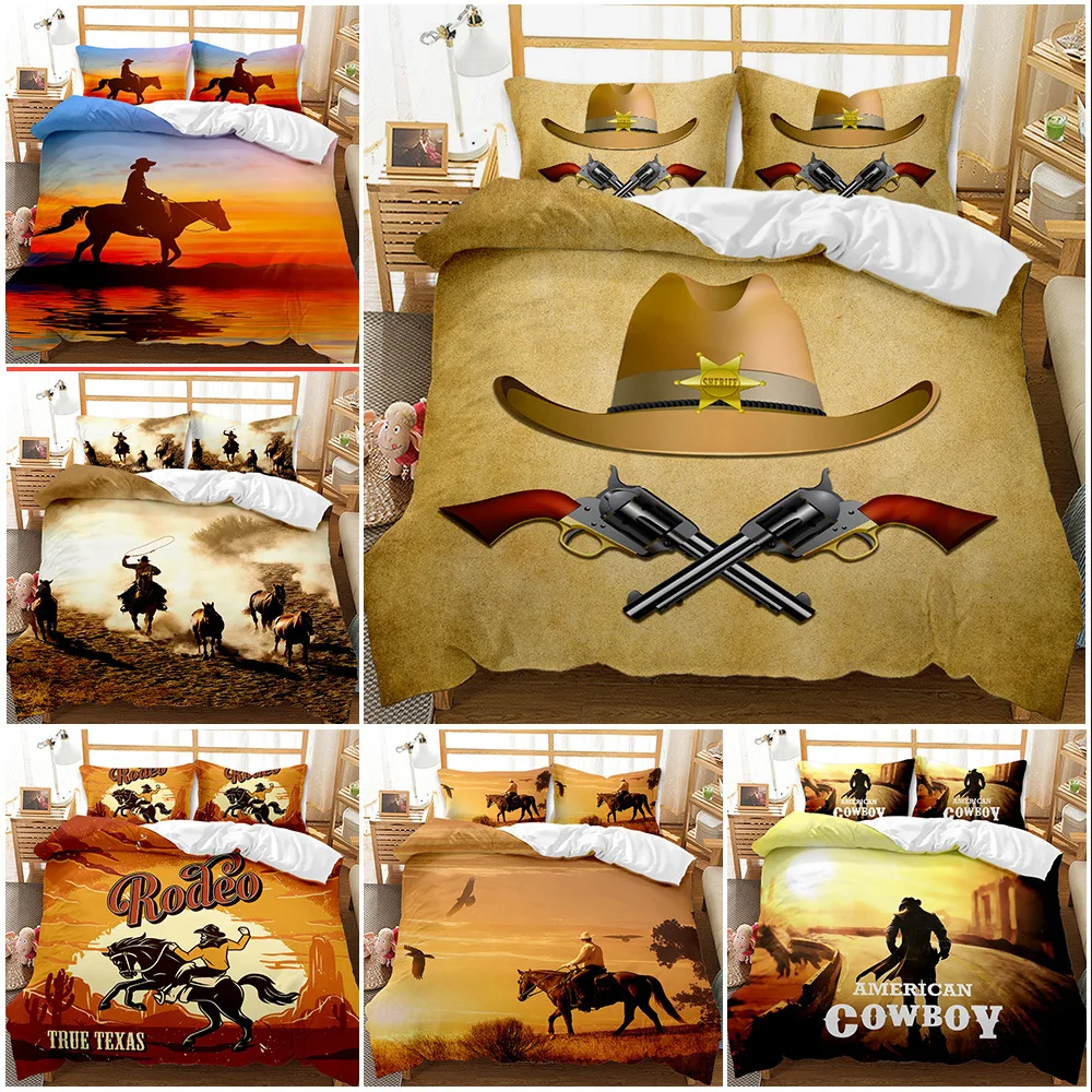 

American Cowboy 3D Print Bedding Set Soft Duvet Cover Set Quilt Cover Pillowcase Set Home Textile Bedclothes for Kids