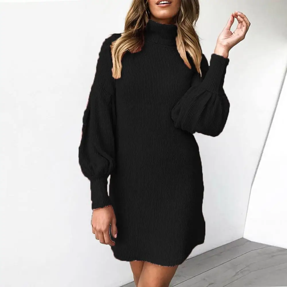 Lady Knitted Dress Cozy Knitted Sweater Dress Women's Fall/winter High Collar Neck Protection Long Lantern Sleeves for Women
Lady Knitted Dress Cozy Knitted Sweater Dress Women's Fall/winter High Collar Neck Protection Long Lantern Sleeves for Women
